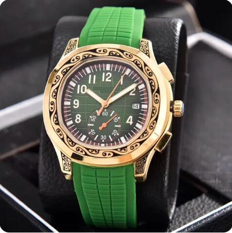 Luxury New Mens Mechanical Watch Automatic Gold Dual Time Blue Rubber Relogio Masculino