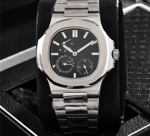 Luxury Men's Automatic Mechanical Power Watch 5712 Multifunctional Calendar Lunar Image Energy Storage Display Transparent