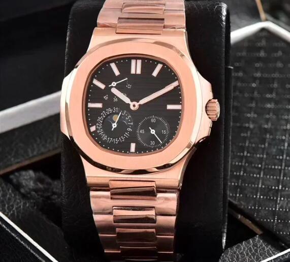 Luxury Men's Automatic Mechanical Power Watch 5712 Multifunctional Calendar Lunar Image Energy Storage Display Transparent