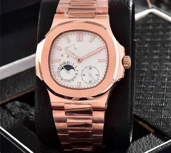 Luxury Men's Automatic Mechanical Power Watch 5712 Multifunctional Calendar Lunar Image Energy Storage Display Transparent