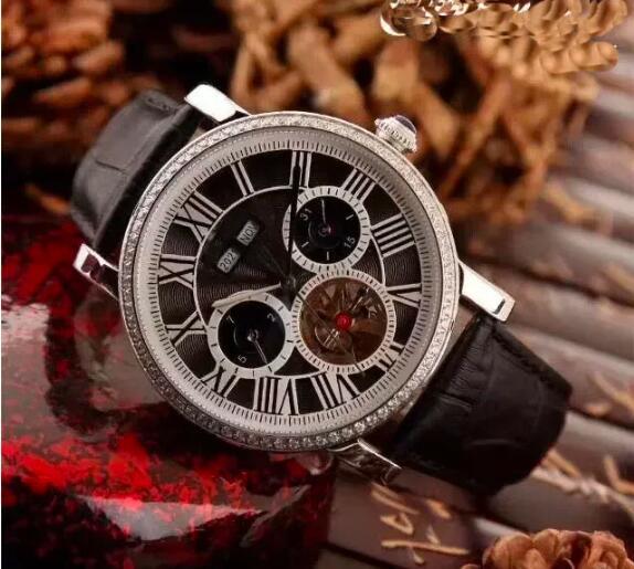 Luxury New Mens Mechanical Automatic Watch Black Blue Diamond Leather Tourbillion Sport Watches