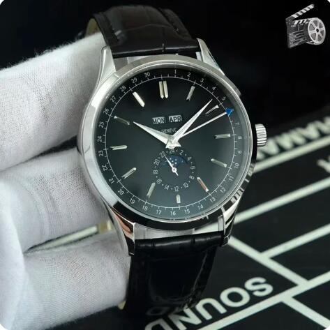 Luxury New Mens Mechanical Watch Moon Phase Automatic Rose Gold Black Brown Leather Fashion Watches