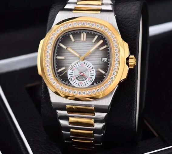 Luxury New Mens Mechanical Watch Automatic Gold Dual Time Blue Dialmonds Bezel Relogio Masculino