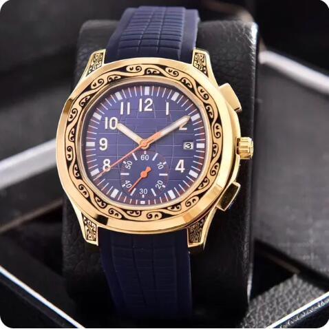 Luxury New Mens Mechanical Watch Automatic Gold Dual Time Blue Rubber Relogio Masculino