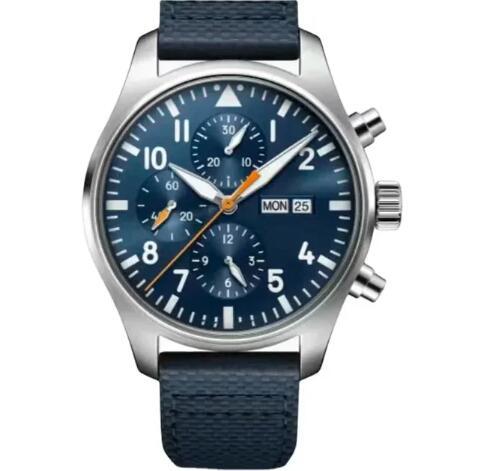 Luxury New Mens Mechanical Pilots Watch Automatic Blue Dial Canvas Black Brown Leather Relogio Masculino