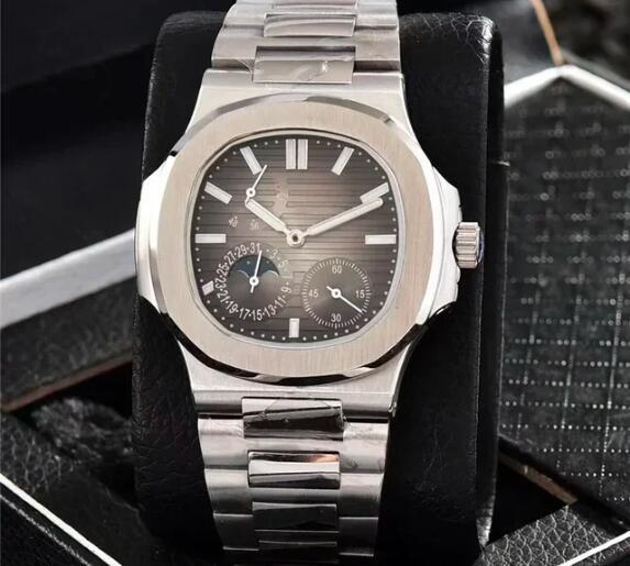 Luxury Men's Automatic Mechanical Power Watch 5712 Multifunctional Calendar Lunar Image Energy Storage Display Transparent