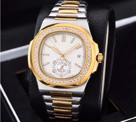 Luxury New Mens Mechanical Watch Automatic Gold Dual Time Blue Dialmonds Bezel Relogio Masculino