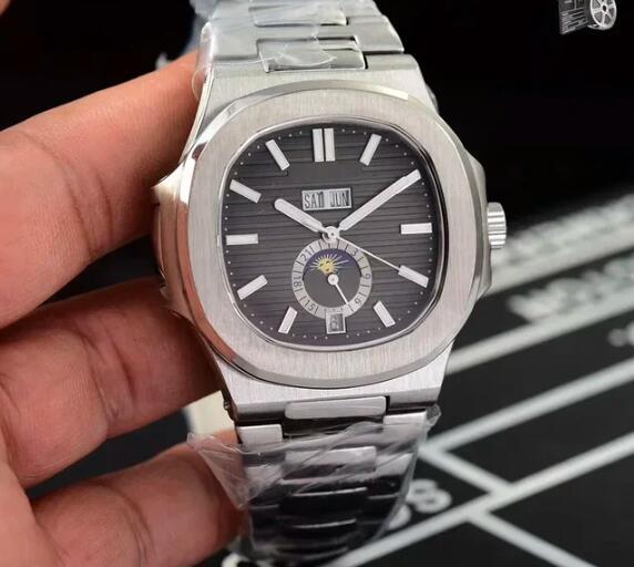Luxury Automatic Watch for Men Mechanical Watches Nautilus Annual Calendar 5726 Stainless Steel Dual Time Moonphase Black Blue