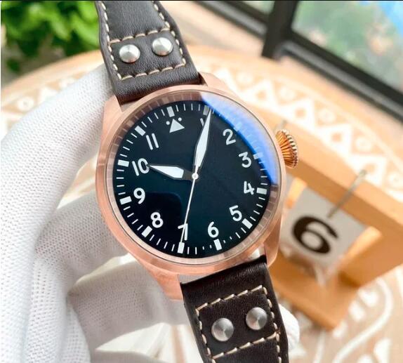 Luxury New Mens Automatic Mechanical Watch Black Pilot Leather Sport Watches