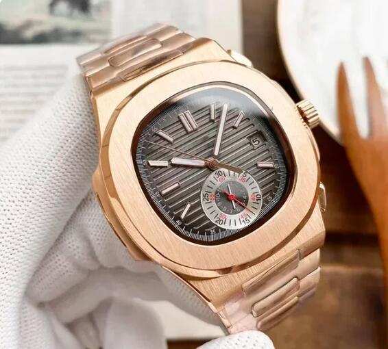 Luxury Men's Watch 5980 Automatic Mechanical Watches Business Fashion Dual Time Zone Stainless Steel Rose Gold Black Blue