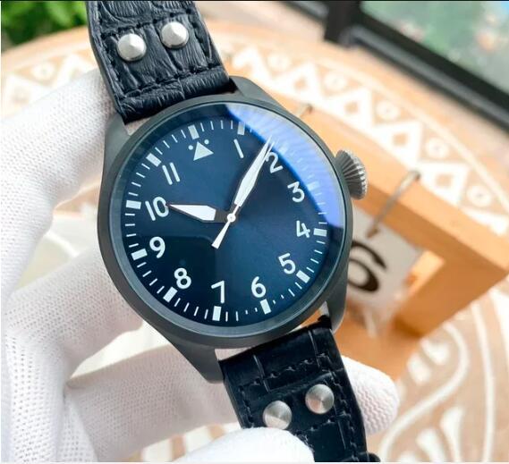 Luxury New Mens Automatic Mechanical Watch Black Pilot Leather Sport Watches