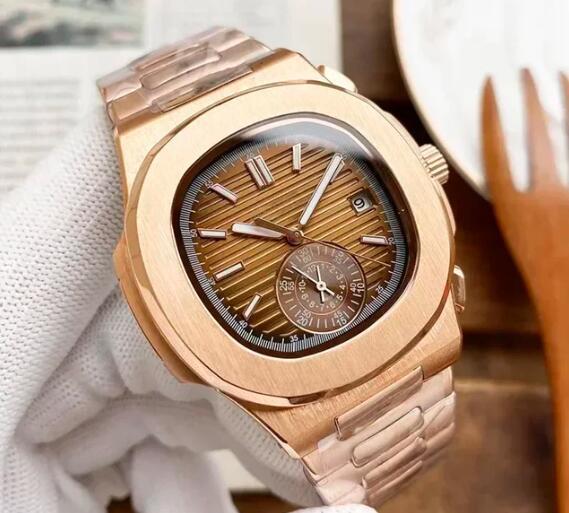 Luxury Men's Watch 5980 Automatic Mechanical Watches Business Fashion Dual Time Zone Stainless Steel Rose Gold Black Blue