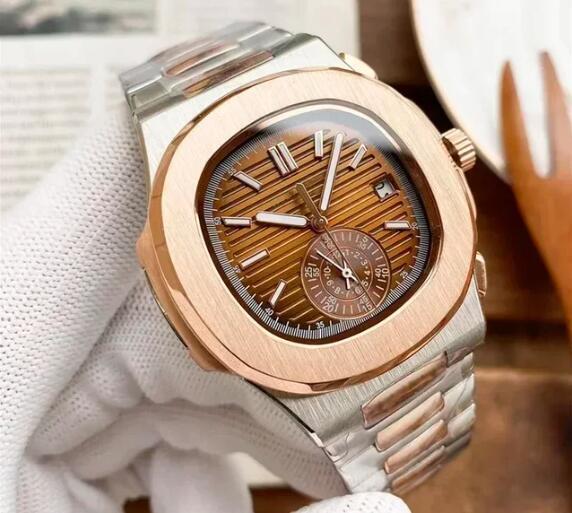 Luxury Men's Watch 5980 Automatic Mechanical Watches Business Fashion Dual Time Zone Stainless Steel Rose Gold Black Blue