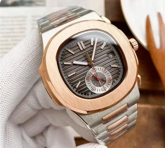 Luxury Men's Watch 5980 Automatic Mechanical Watches Business Fashion Dual Time Zone Stainless Steel Rose Gold Black Blue