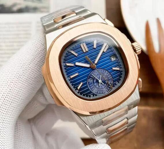 Luxury Men's Watch 5980 Automatic Mechanical Watches Business Fashion Dual Time Zone Stainless Steel Rose Gold Black Blue