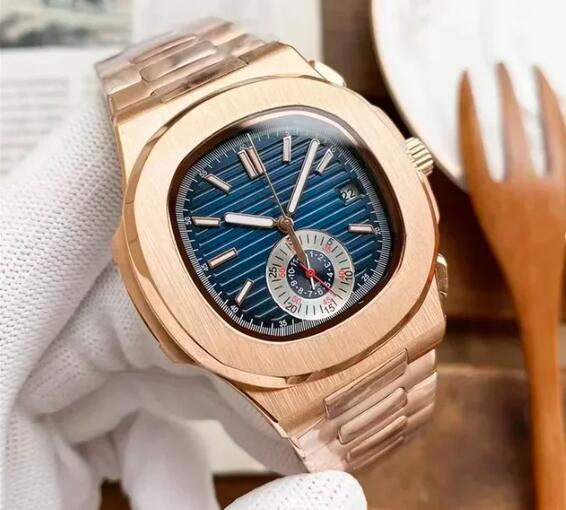 Luxury Men's Watch 5980 Automatic Mechanical Watches Business Fashion Dual Time Zone Stainless Steel Rose Gold Black Blue