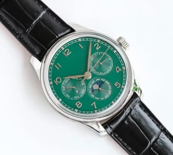 Luxury New Mens Sport Watch Black Leather Stainless Steel Automatic Mechanical Movement 43mm Green Blue Dial Watches