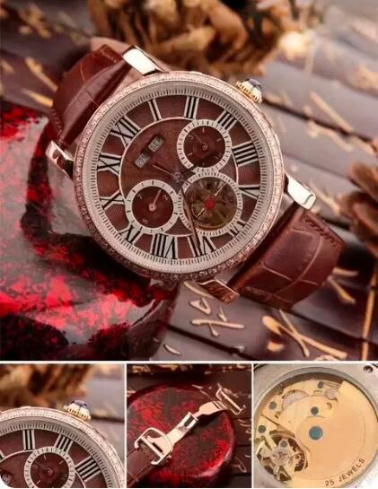 Luxury New Mens Mechanical Watch Automatic Rose Gold Diamond Black Leather Tourbillion Sport Watches