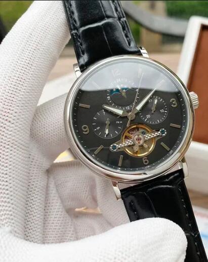 Luxury New Mens Mechanical Watch Automatic Rose Gold Black Brown Leather Tourbillion Moon Phase Sport Watches