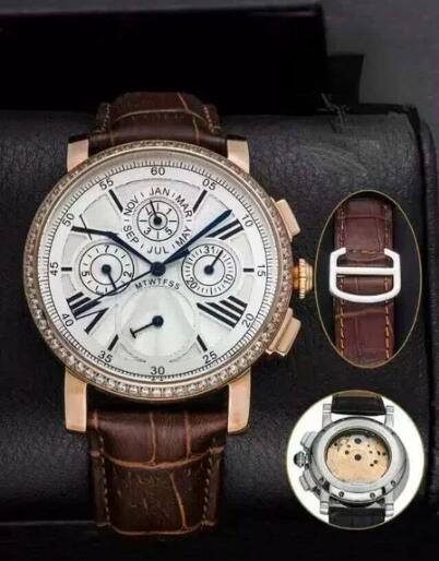 Luxury New Mens Mechanical Watch Rose Gold Automatic Dual Time Blue Leather Diamond Sport Watches