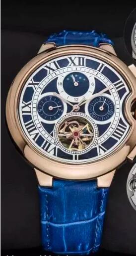 Luxury New Mens Mechanical Watch Automatic Black Blue Leather Tourbillion Moon Phase Sport Watches