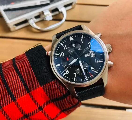 Luxury Mens Automatic Mechanical Watch Pilots Stainless Steel Sapphire Brown Leather Blue White Canvas