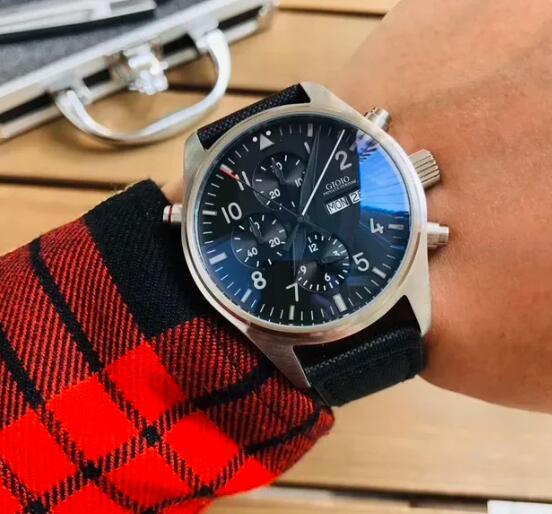 Luxury Mens Automatic Mechanical Watch Pilots Stainless Steel Sapphire Brown Leather Blue White Canvas