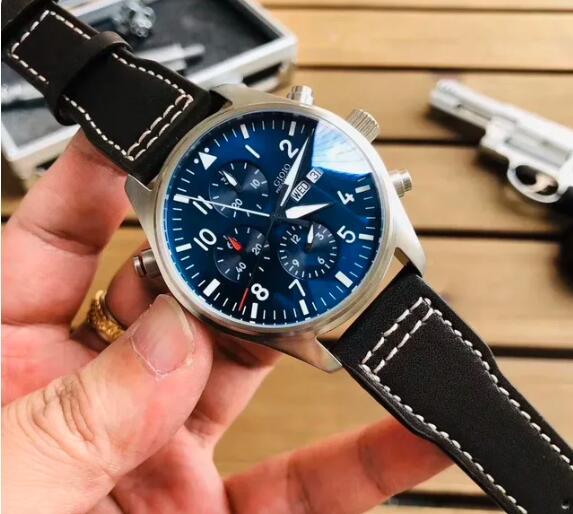 Luxury Mens Automatic Mechanical Watch Pilots Stainless Steel Sapphire Brown Leather Blue White Canvas