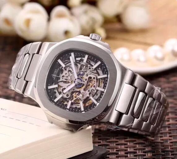 Luxury Mens Automatic Mechanical Watch Rose Gold Silver Black Skeleton Sapphire Transparent Tourbillion
