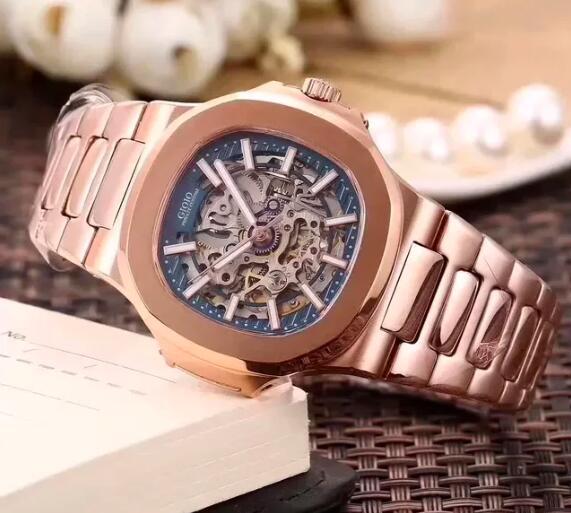 Luxury Mens Automatic Mechanical Watch Rose Gold Silver Black Skeleton Sapphire Transparent Tourbillion