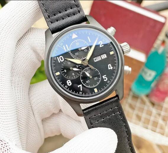 Luxury New Mens Sport Watch Multifunctional Automatic Mechanical 43mm Watches Brown Leather Gree Dial Relogio Masculino