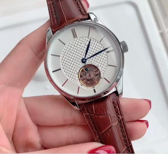 Luxury New Mens Mechanical Watch Automatic Brown Leather Black White Tourbillon Sport Watches