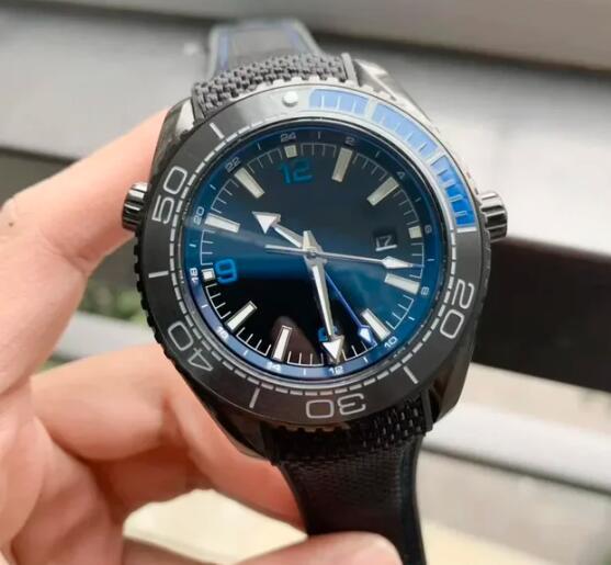 Luxury New Mens Automatic Mechanical Watch Independent GMT Black Blue Ceramic Canvas Rubber Reloj Hombre