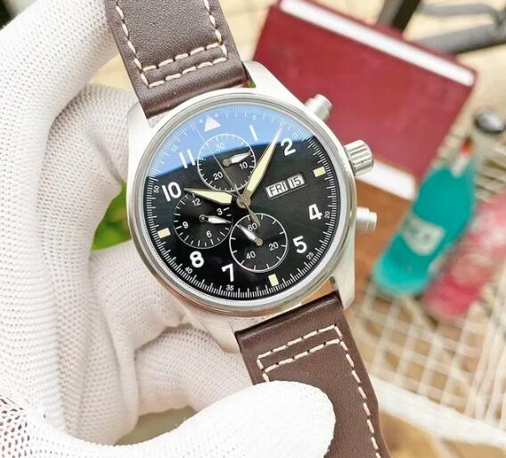 Luxury New Mens Sport Watch Multifunctional Automatic Mechanical 43mm Watches Brown Leather Gree Dial Relogio Masculino