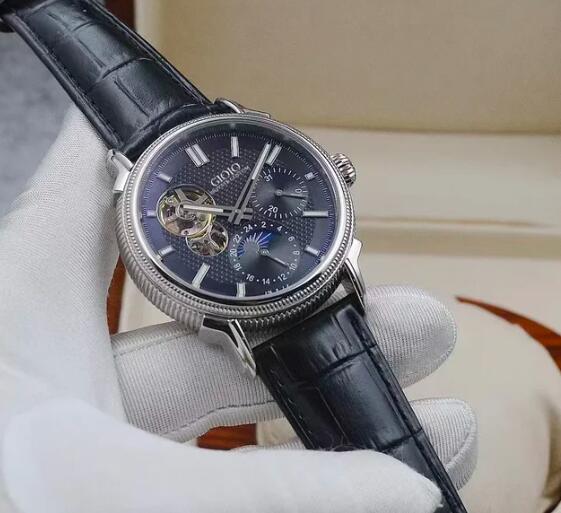 2023 New Mens Automatic Mechanical Watch Rose Gold Stainless Steel Black Leather Tourbillion MoonPhase Watches