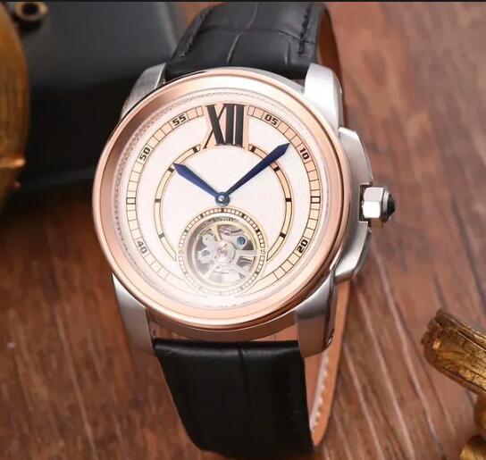 Luxury New Mens Mechanical Watch Automatic Tourbillion Rose Gold Black Brown Leather Fashion Watches