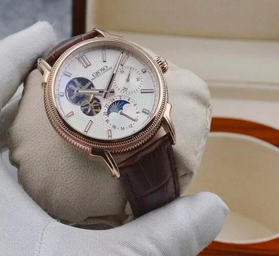 2023 New Mens Automatic Mechanical Watch Rose Gold Stainless Steel Black Leather Tourbillion MoonPhase Watches