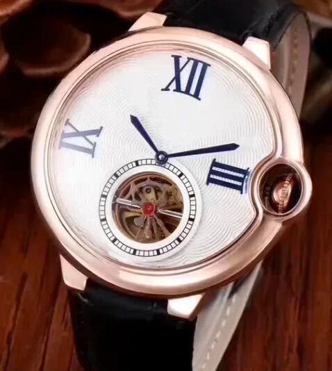 Luxury New Mens Mechanical Watch Automatic Rose Gold Black Leather Tourbillon Fashion Watches