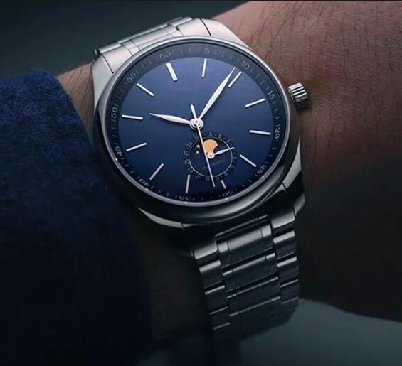 Luxury New Mens Automatic Mechanical Self Wind Watch Moonphase Blue White Leather Stainless Steel Strap Sport Wristwatch