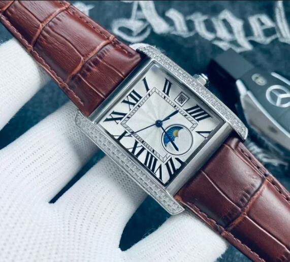 Luxury New Sun Moon Star Mens Watch Wowhide Automatic Mechanical Black Leather Sport Watches