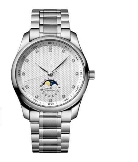 Luxury New Mens Automatic Mechanical Self Wind Watch Moonphase Blue White Leather Stainless Steel Strap Sport Wristwatch
