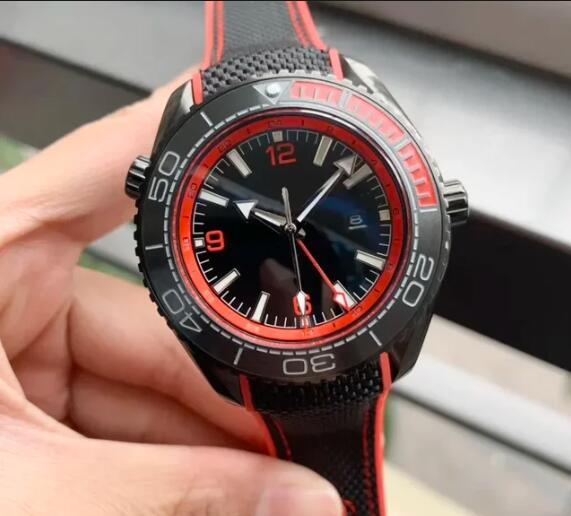 Luxury New Mens Automatic Mechanical Watch Independent GMT Black Blue Ceramic Canvas Rubber Reloj Hombre