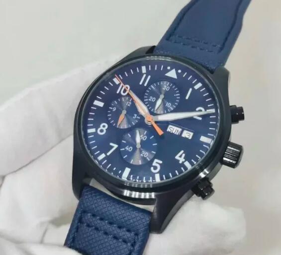 Luxury New Mens Mechanical Pilots Watch Automatic Blue Dial Canvas Black Brown Leather Relogio Masculino
