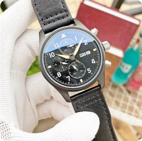 Luxury New Mens Sport Watch Multifunctional Automatic Mechanical 43mm Watches Brown Leather Gree Dial Relogio Masculino