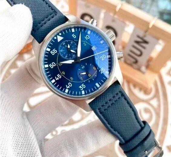 Luxury New Mens Mechanical Pilots Watch Automatic Blue Canvas Leather Fashion Watches