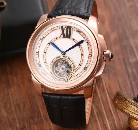 Luxury New Mens Mechanical Watch Automatic Tourbillion Rose Gold Black Brown Leather Fashion Watches