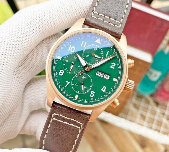 Luxury New Mens Sport Watch Multifunctional Automatic Mechanical 43mm Watches Brown Leather Gree Dial Relogio Masculino