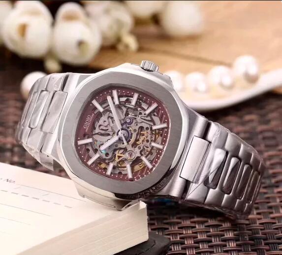 Luxury Mens Automatic Mechanical Watch Rose Gold Silver Black Skeleton Sapphire Transparent Tourbillion