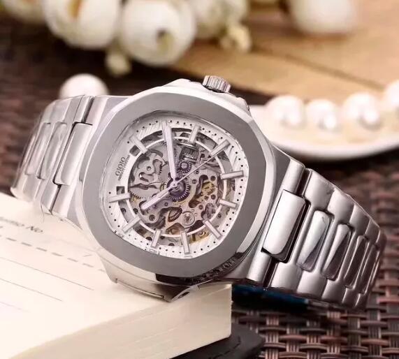 Luxury Mens Automatic Mechanical Watch Rose Gold Silver Black Skeleton Sapphire Transparent Tourbillion