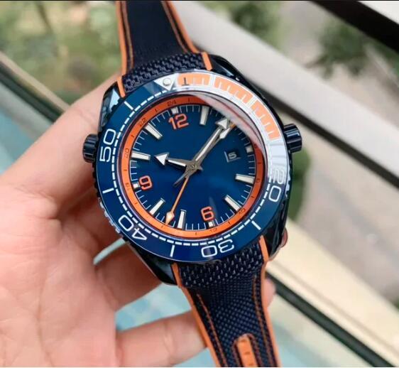 Luxury New Mens Automatic Mechanical Watch Independent GMT Black Blue Ceramic Canvas Rubber Reloj Hombre